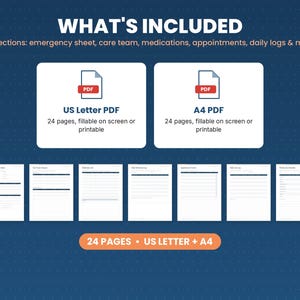 What is included in the caregiver binder: files, formats and 24 pages