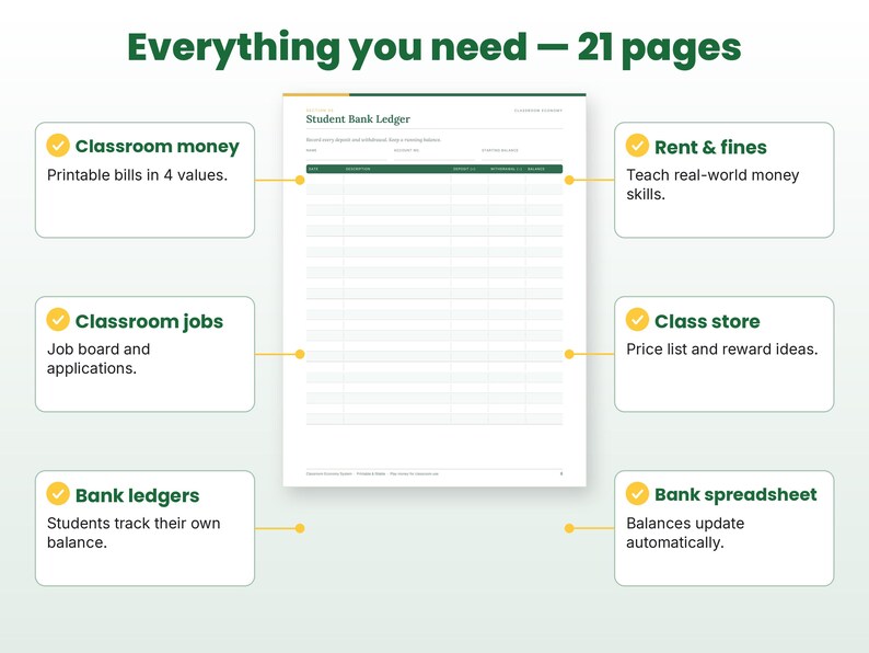 Feature callouts for the classroom economy system page layouts