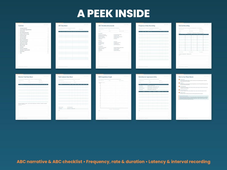 Preview grid of pages inside the aba data sheets
