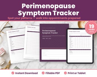 Perimenopause Symptom Tracker Fillable PDF, Menopause Journal, Hot Flash Tracker, Sleep, Mood and Cycle Log, Doctor Visit Prep