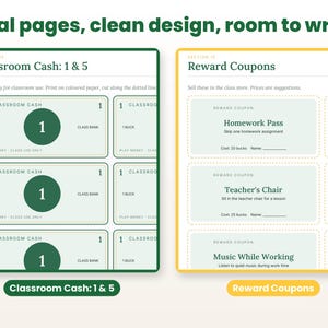Close-up of real interior pages of the classroom economy system