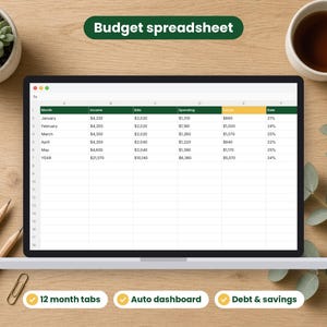 2027 Budget Planner spreadsheet shown on a laptop