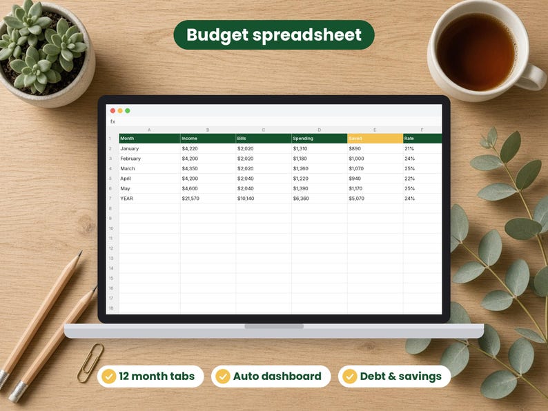 2027 Budget Planner spreadsheet shown on a laptop
