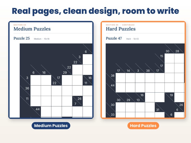 Close-up of real interior pages of the kakuro puzzle book