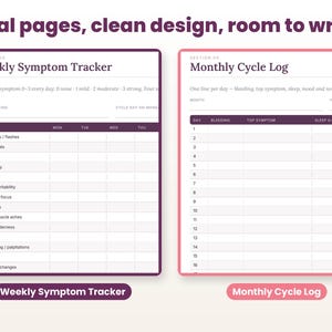 Close-up of real interior pages of the perimenopause symptom tracker