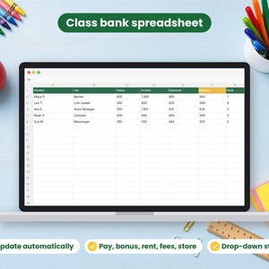 Classroom Economy System spreadsheet shown on a laptop