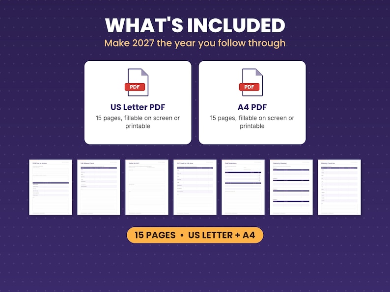 What is included in the 2027 goal setting workbook: files, formats and 15 pages