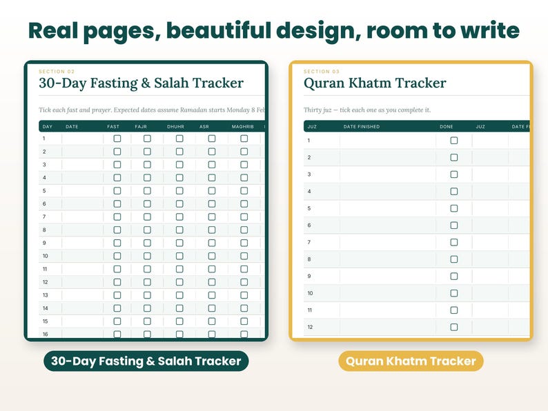 Close-up of real interior pages of the ramadan planner 2027