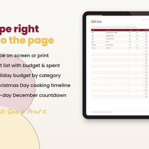Filled-in example page of the christmas planner 2026 with key features listed