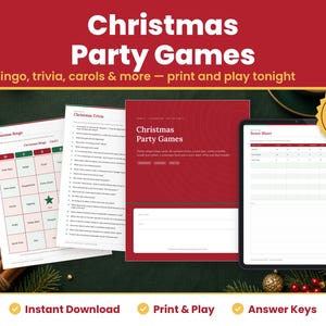 Christmas Party Games Printable Bundle, Christmas Bingo 30 Cards, Christmas Trivia, Family Holiday Games, Office and Classroom Party Games