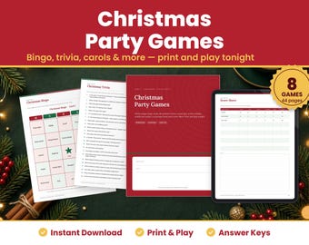 Christmas Party Games Printable Bundle, Christmas Bingo 30 Cards, Christmas Trivia, Family Holiday Games, Office and Classroom Party Games