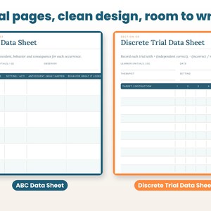 Close-up of real interior pages of the aba data sheets