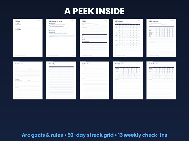 Preview grid of pages inside the winter arc tracker