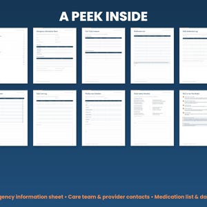 Preview grid of pages inside the caregiver binder