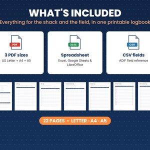 What is included in the ham radio logbook: files, formats and 22 pages