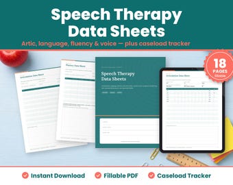 Speech Therapy Data Sheets, SLP Data Collection, Articulation and Language Data, SLP Caseload Tracker, Session Notes, Fillable PDF