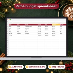 Christmas Planner 2026 spreadsheet shown on a laptop