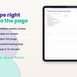Filled-in example page of the markdown notes vault on a tablet with key features listed