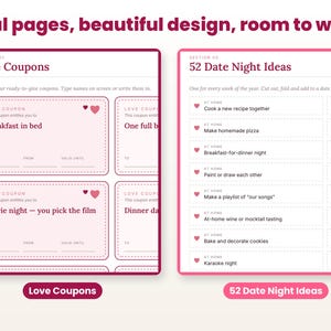 Close-up of real interior pages of the love coupons