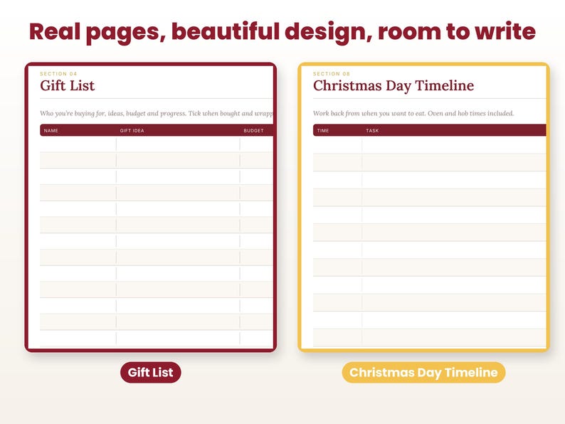 Close-up of real interior pages of the christmas planner 2026