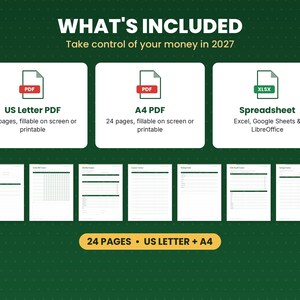What is included in the 2027 budget planner: files, formats and 24 pages