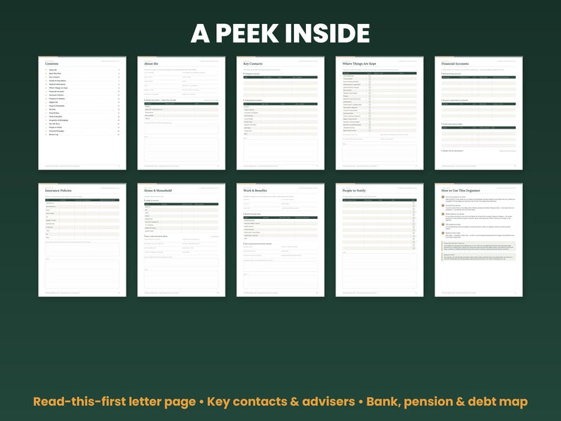 Preview grid of pages inside the if something happens to me binder