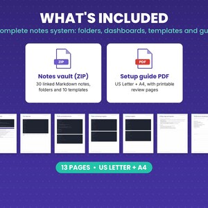 What is included in the markdown notes vault: files, formats and 13 pages