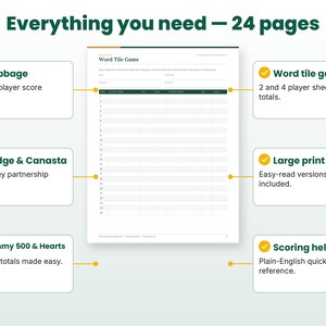 Feature callouts for the game night score sheets page layouts