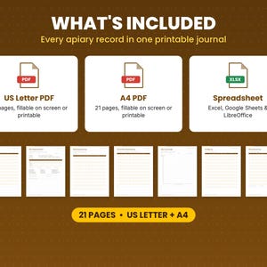 What is included in the beekeeping journal: files, formats and 21 pages