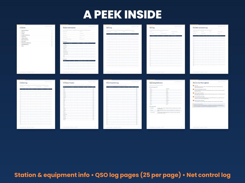 Preview grid of pages inside the ham radio logbook