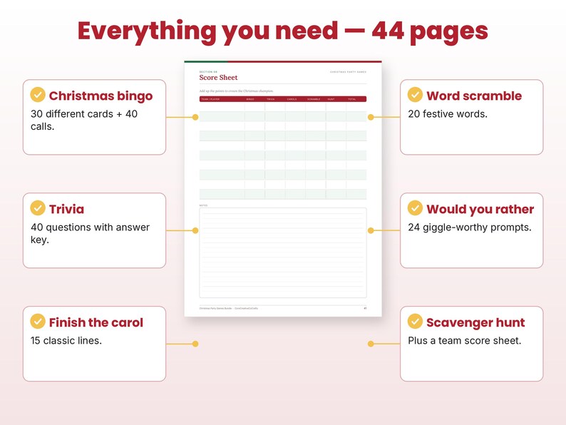 Feature callouts for the christmas party games page layouts