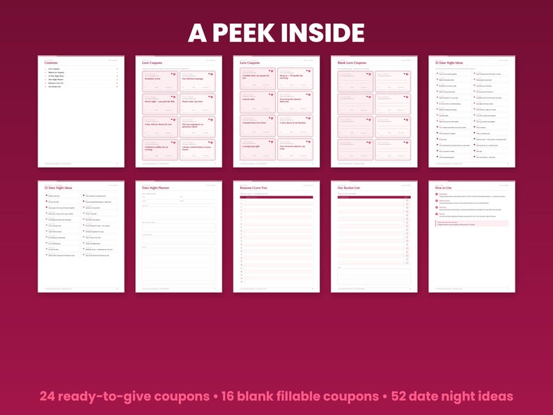 Preview grid of pages inside the love coupons