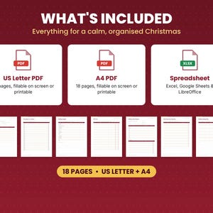 What is included in the christmas planner 2026: files, formats and 18 pages