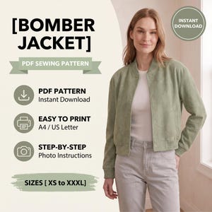 Patrón de costura para chaqueta bomber, chaqueta corta para mujer, tallas XS-XXXL (descarga en PDF)
