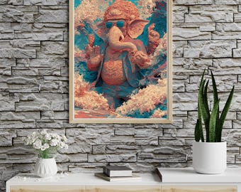 Neo Ganesha Ocean Guardian | Luxury Digital Wall Art Print