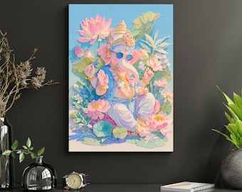 Neo Ganesha Lotus Serenity | Luxury Pastel Digital Wall Art