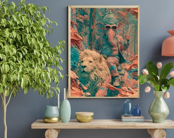 Neo Ganesha Lion Guardian | Luxury Digital Wall Art Print