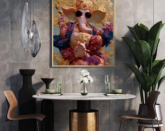 Neo Ganesha Golden Vision Print, Modern Spiritual Elephant Art (Digital Download)