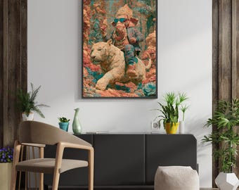 Neo Ganesha White Tiger Quest | Luxury Digital Wall Art Print