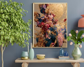 Neo Ganesha Celestial Procession Art Print, Gold Elephant God Spiritual Decor (Digital Download)