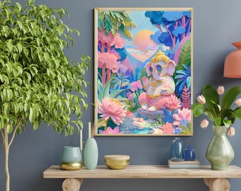 Neo Ganesha Lotus Horizon | Luxury Digital Wall Art Print