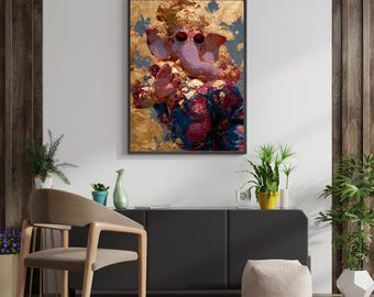 Neo Ganesha Crimson Vision Printable Wall Art, Elephant God Digital Print, Contemporary Spiritual Decor