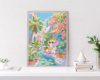 Neo Ganesha Tropical Blessing | Luxury Pastel Digital Wall Art