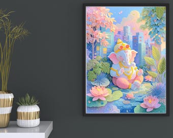 Neo Ganesha Urban Serenity | Luxury Digital Wall Art Print