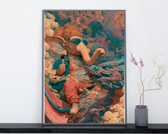 Neo Ganesha Cosmic Dragon | Luxury Digital Wall Art Print