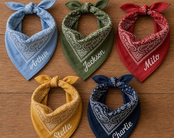 Bandana per cani personalizzata con motivo paisley, bandana per animali domestici con nome ricamato su misura, sciarpa western per cani, bandana per cani con nome, regalo per amanti dei cani