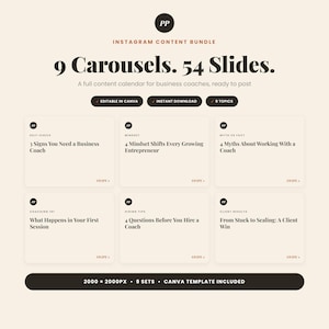 Business Coach Instagram Carousel Bundle, 9 Sets, 54 Slides, Canva Template, Coaching Post