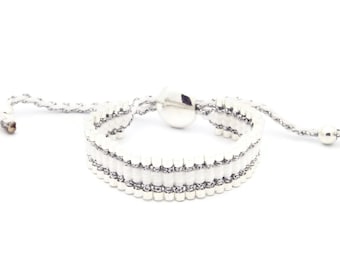 Link Friendship Bracelet - White Silver Strips - (One Direction)