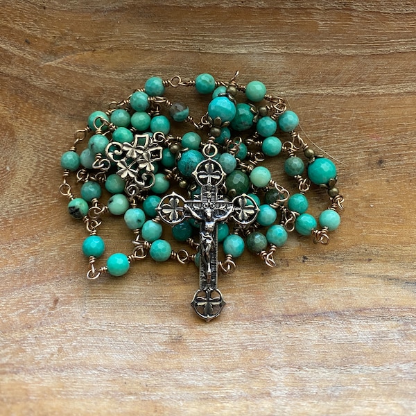 Five Decade Traditional Heirloom Rosary, Handcrafted Catholic Rosary, Irish Rosary, Gemstone Green Chrysoprase