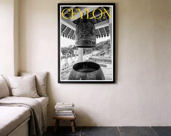 Kandy Temple Bell Print — Black and White Sri Lanka Photography | Buddhist Wall Art, Ceylon Archive – The Weight of Silence